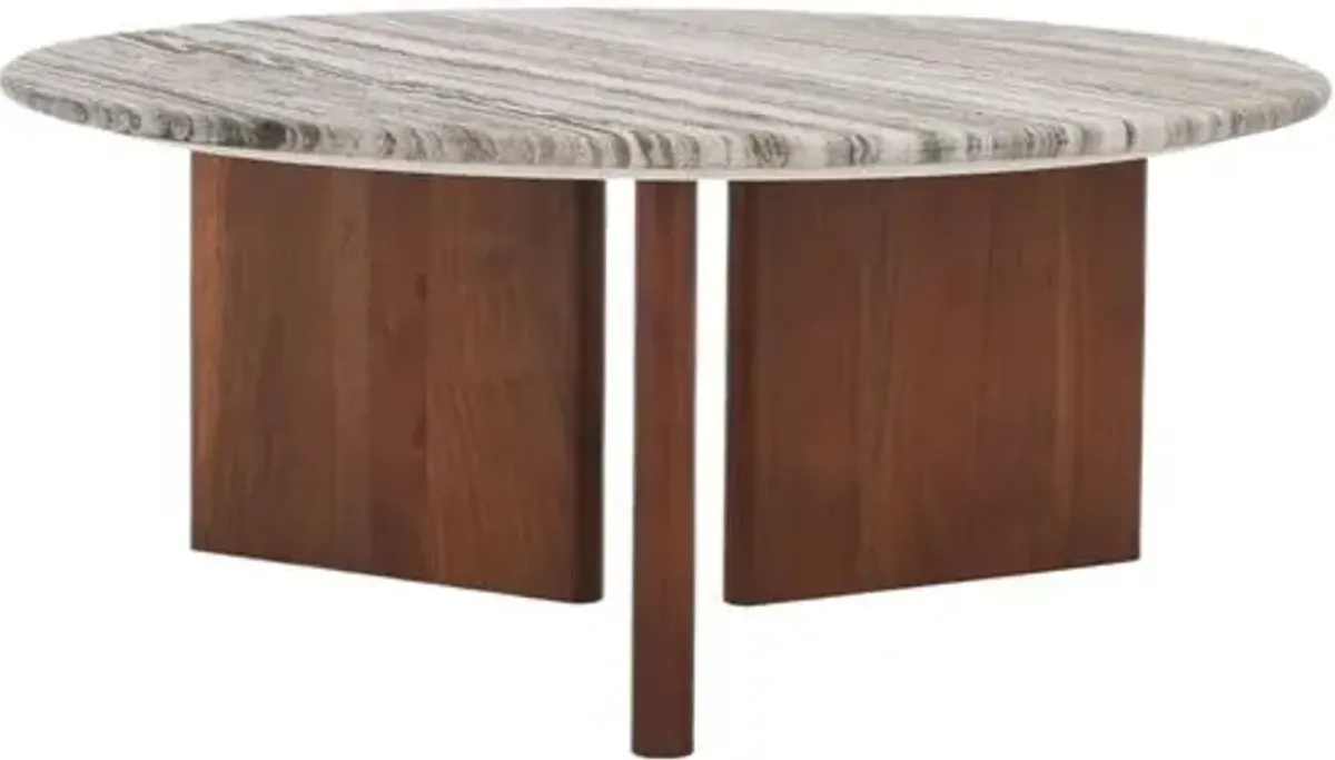 Arvox 35" Round Marble Top Coffee Table - Gray