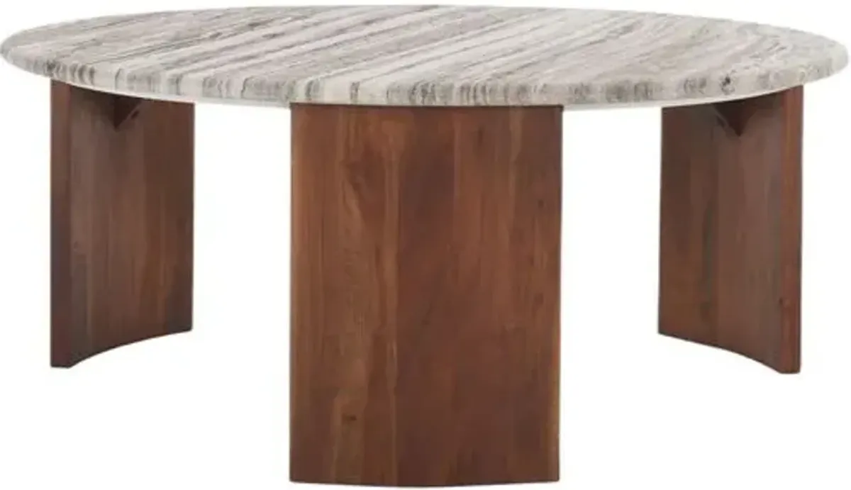 Asyra Marble Top 35" Round Coffee Table - Brown