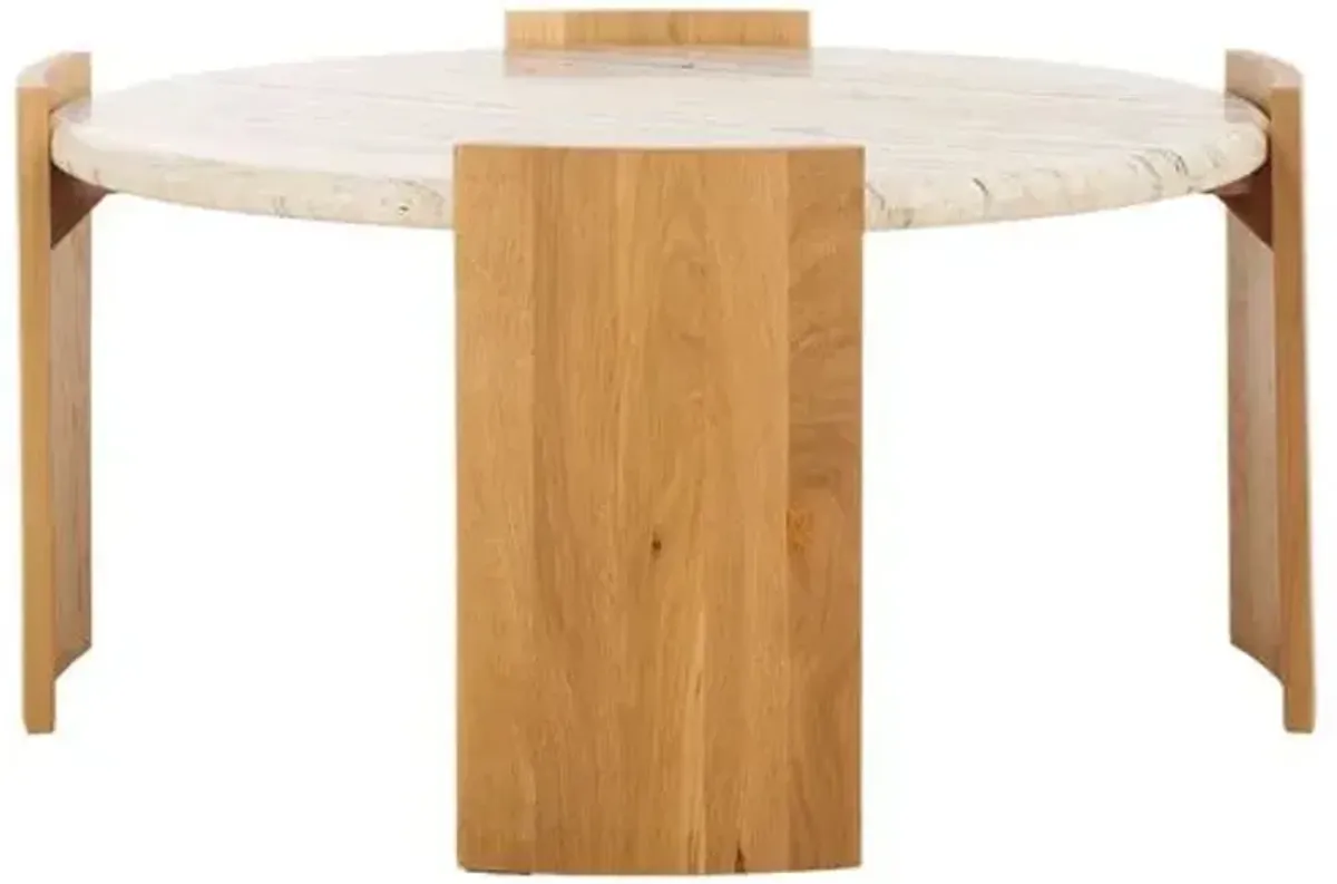 Atrin Travertine Top Coffee Table - Natural - Brown