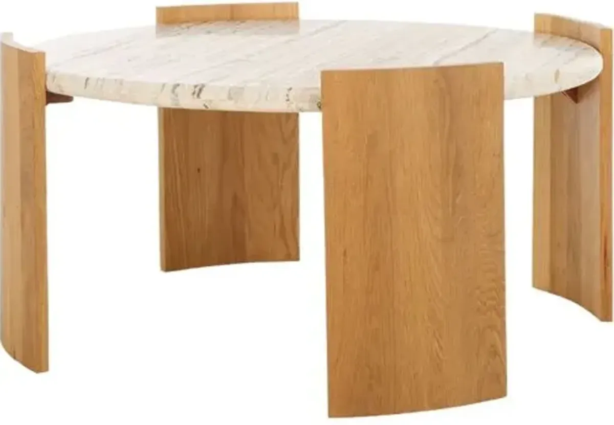 Atrin Travertine Top Coffee Table - Natural - Brown