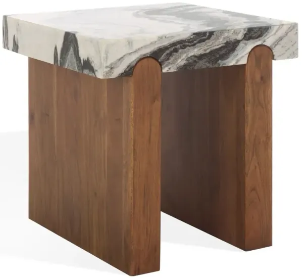 Auralis Marble Top Accent Table, Hazel/Walnut