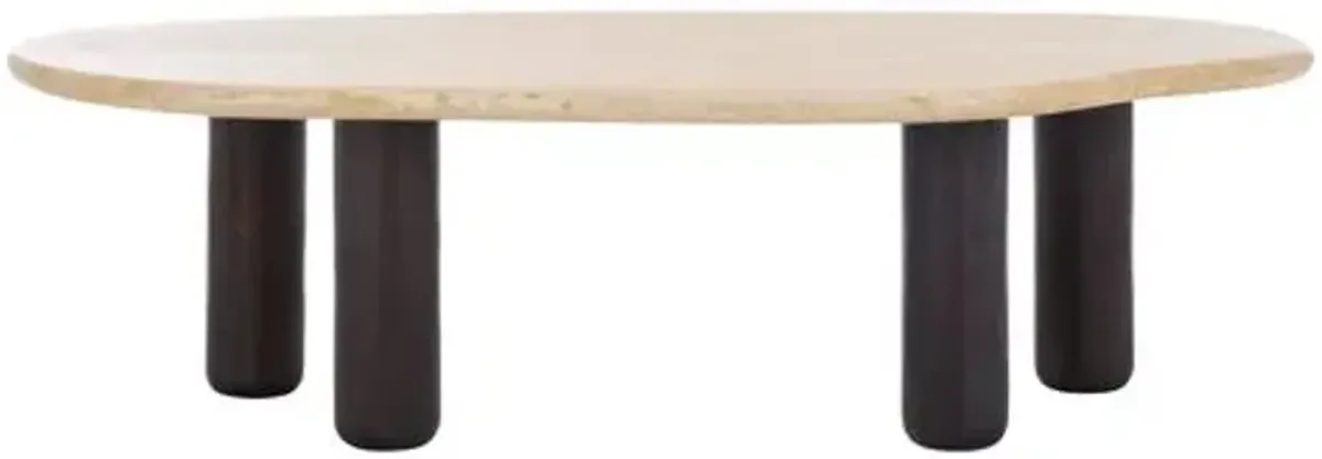Baelix Abstract Travertine Top Coffee Table - Walnut - Brown