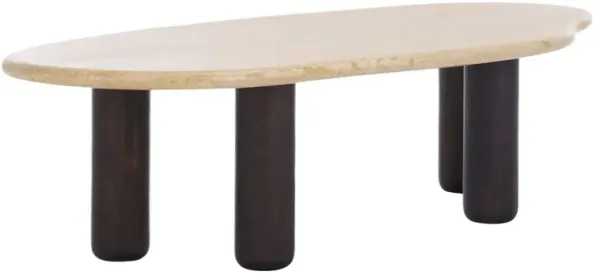 Baelix Abstract Travertine Top Coffee Table, Walnut