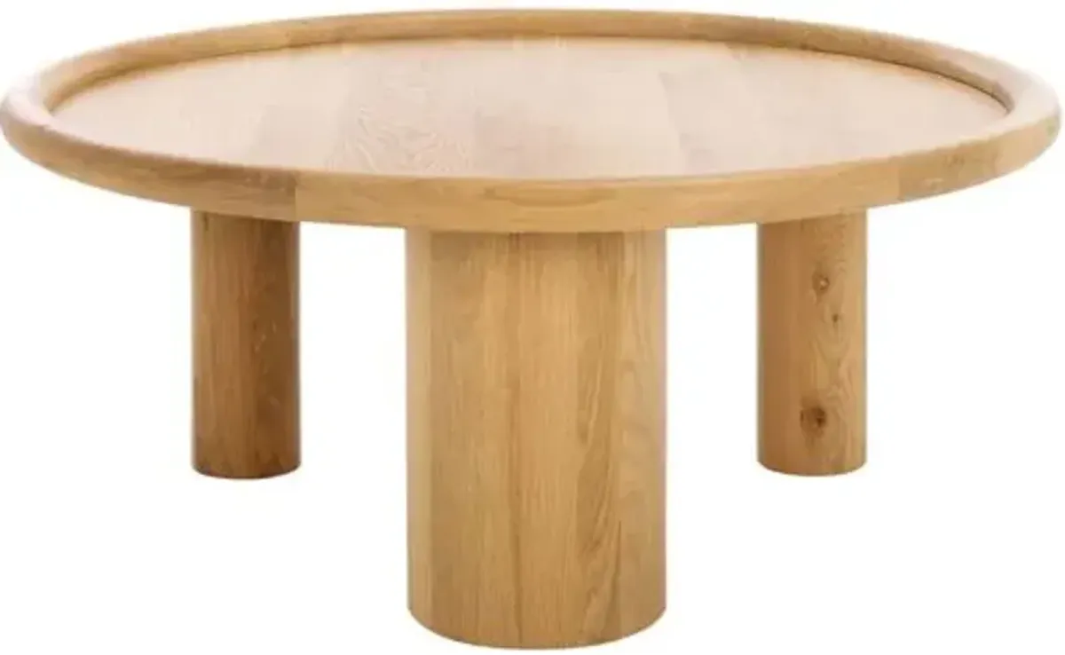 Ceron 35" Round Oak Coffee Table - Natural - Brown