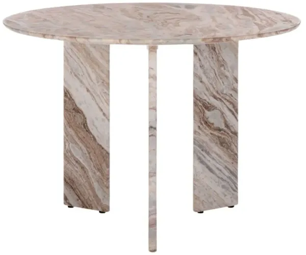 Corvax 42" Round 3-Leg  Marble Dining Table, White/Brown