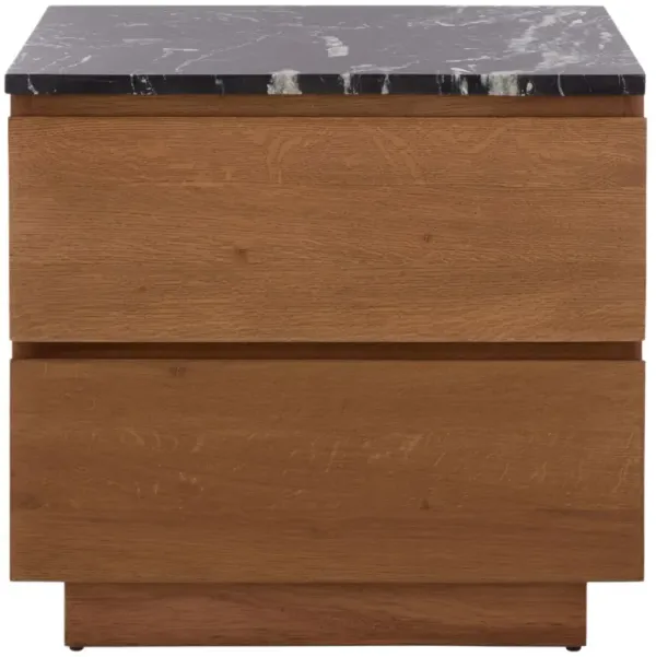 Daelon Marble Top 2-Drawer Nightstand, Walnut/Black