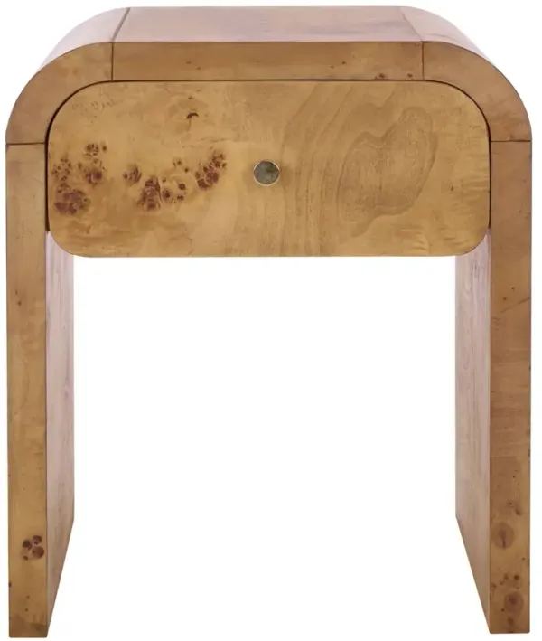 Dalorin 1-Drawer Burl Veneer Rounded Nightstand, Natural