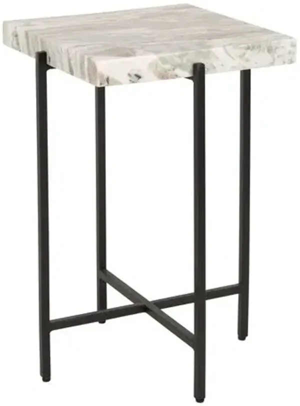 Delric Marble Top Accent Table - Grey/Black - Multi - 24.5Hx16.3Wx16.3D in