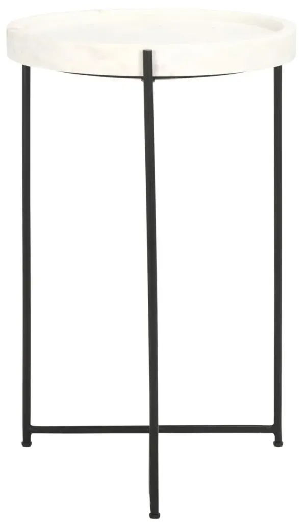 Dwyn Round Marble Top Side Table, White/Black