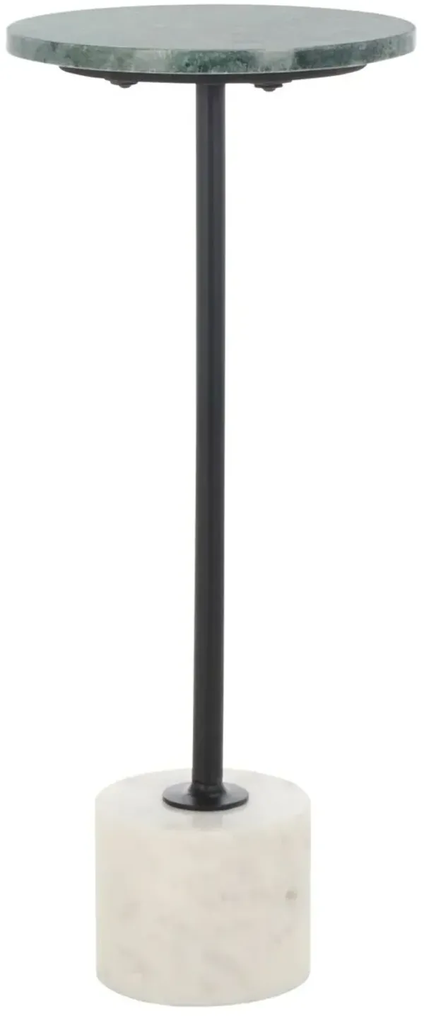 Elsin Round Marble Top Side Table, Dark Green/Black