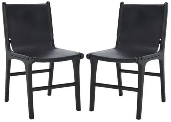 Set of 2 Evran Leather Dining Side Chairs - Black