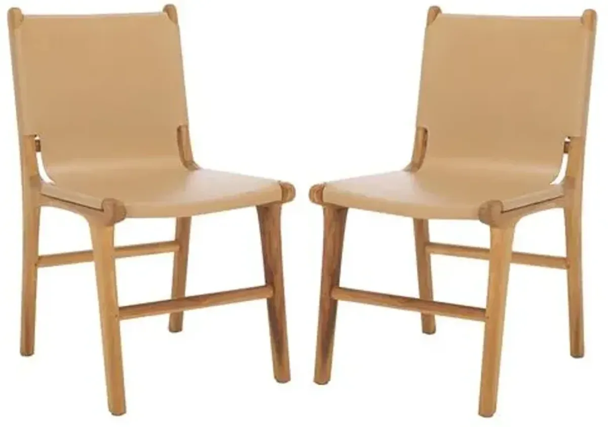 Set of 2 Evran Leather Dining Chairs - Brown