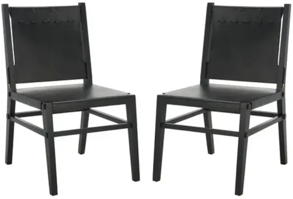 Set of 2 Fenara Leather Dining Side Chairs - Black