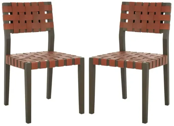 S/2 Galorin Woven Leather Dining Side Chairs