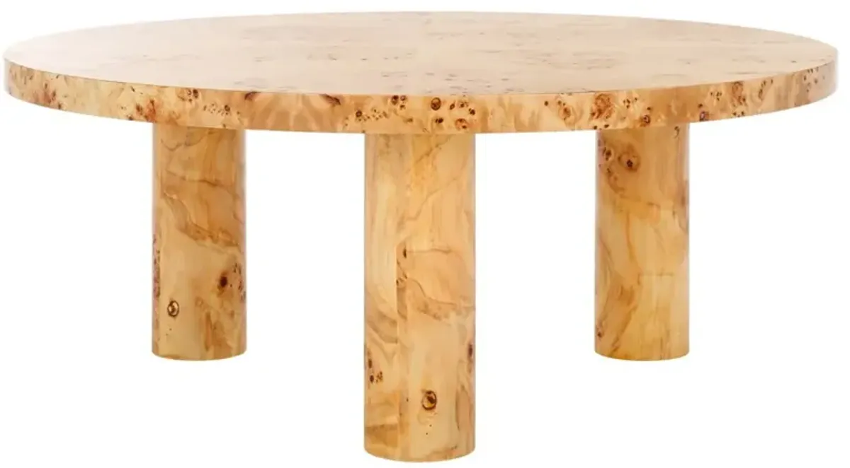 Larathor 36" Round Burl Veneer Coffee Table, Natural