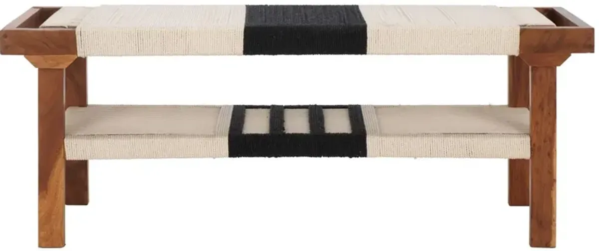 Lareth 2-Tone Rope Bench With Shelf - Black/White - Beige
