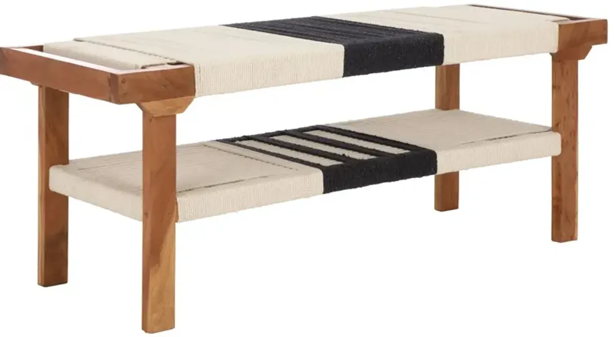 Lareth 2-Tone Rope Bench With Shelf - Black/White - Beige