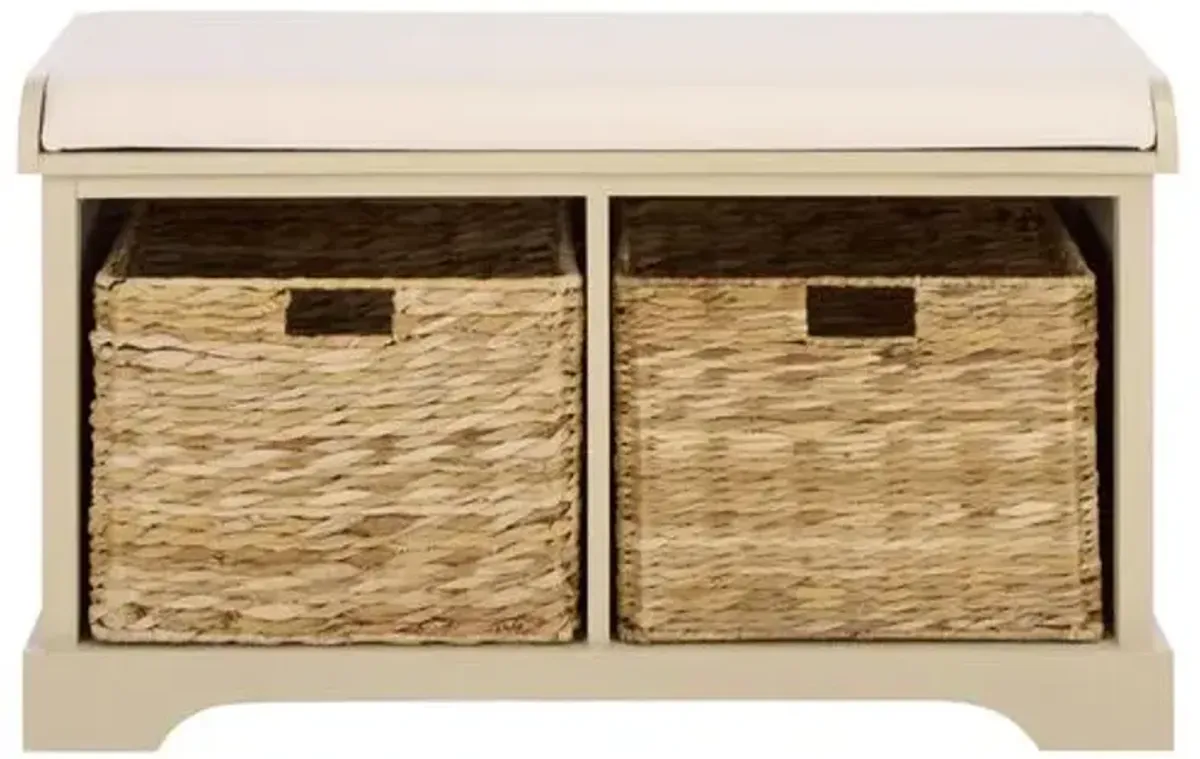 Loren 33"W Canvas Seat Storage Bench - Brown