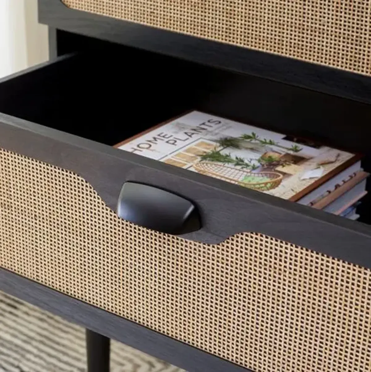 Myronel Rattan 3-Drawer Chest - Black