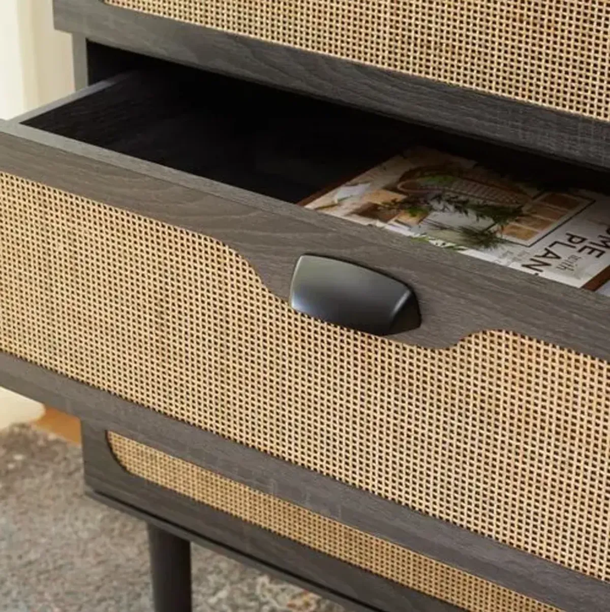 Myronel Rattan 3-Drawer Chest - Black