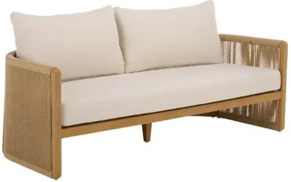 Priselle Teak & Hyacinth Outdoor Sofa - Natural/Beige