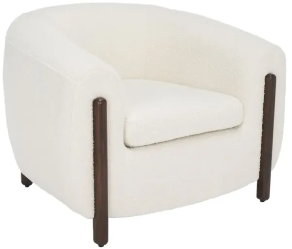 Pyris Barrel Back Performance Boucle Accent Chair, Ivory/Dark Brown