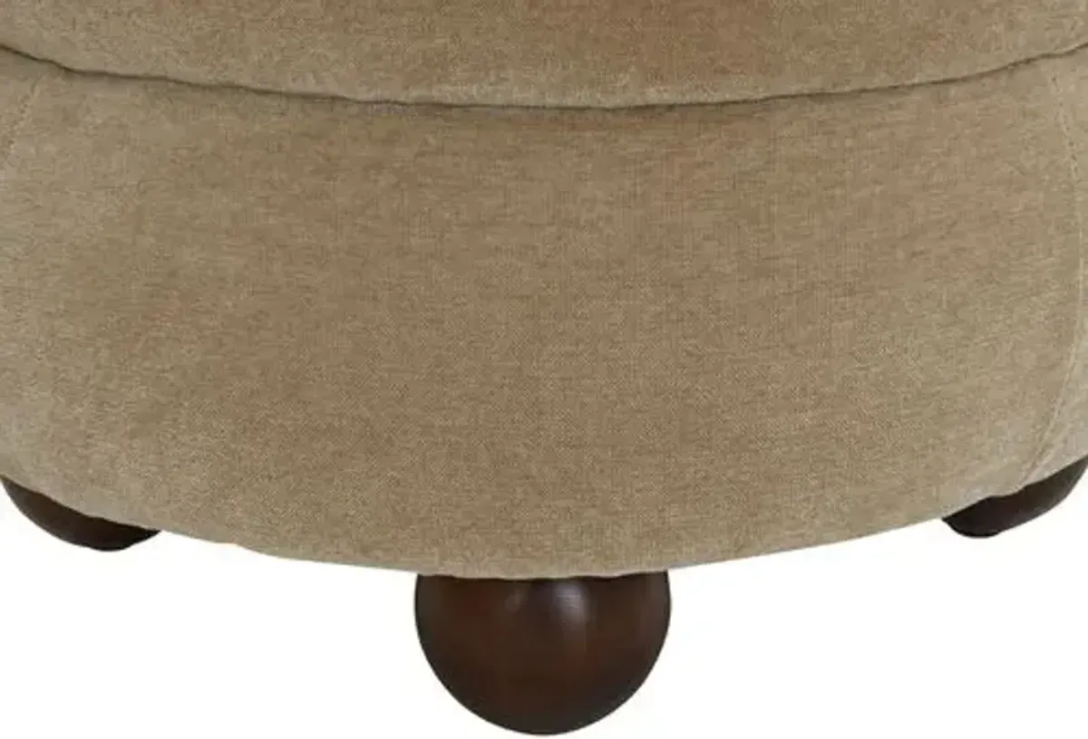 Rhovan Round Performance Velvet Ottoman - Beige