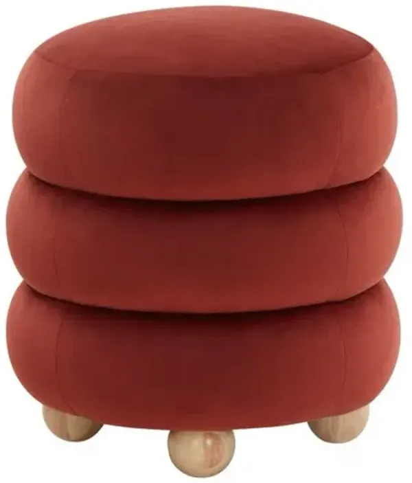 Rhovan Round Performance Velvet Ottoman - Red