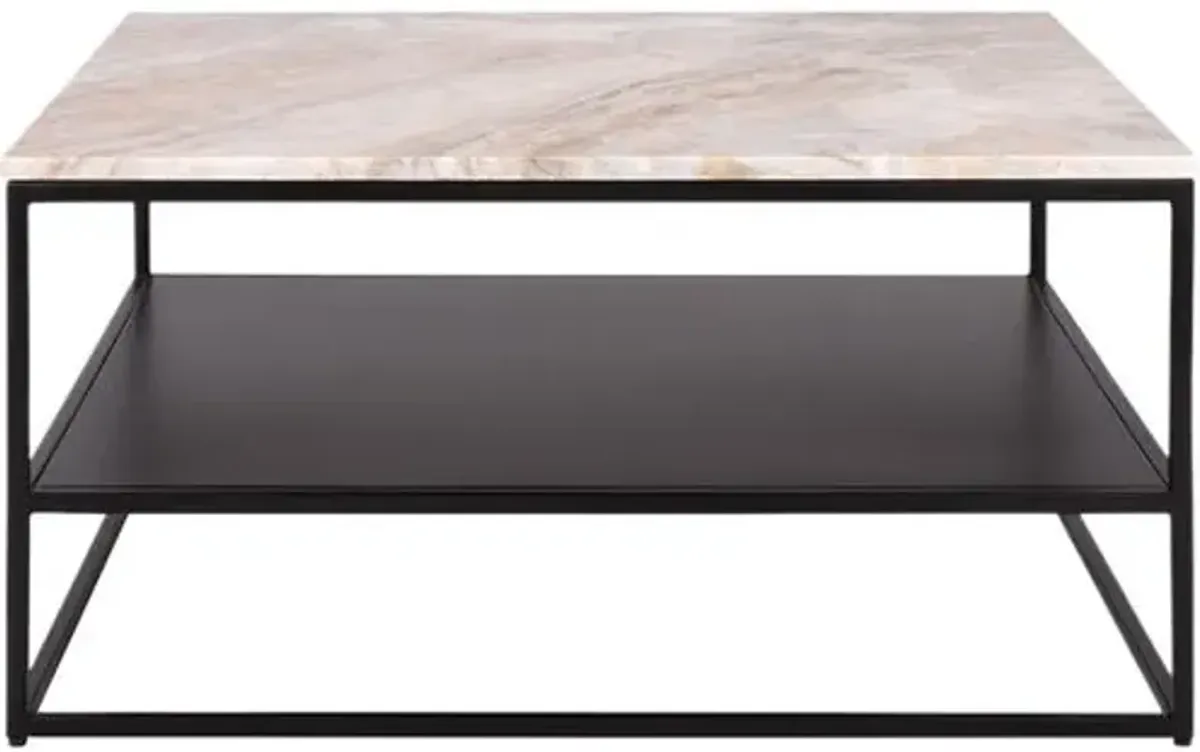 Talorin 32" Square Marble Top Coffee Table - Light Brown/Black