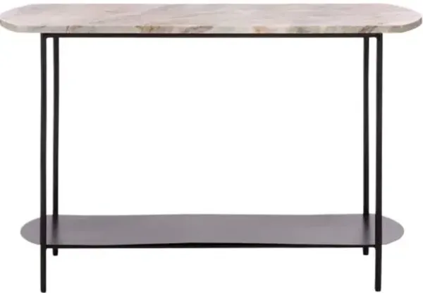 Talorin Oval Marble Top Console Table - Light Brown/Black