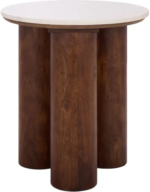 Tisra Marble Top Accent Table, Walnut/White