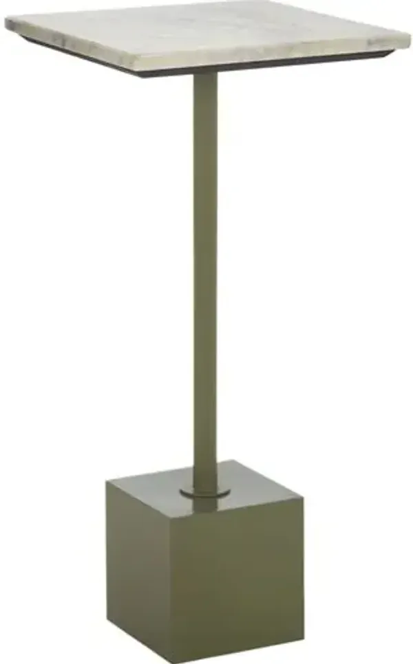 Verin Marble Top Drink Table - Olive Green/White