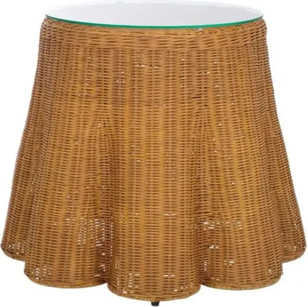 Xavira Scallop Round Rattan Accent Table - Natural - Brown - 20.5Hx26Wx26D in