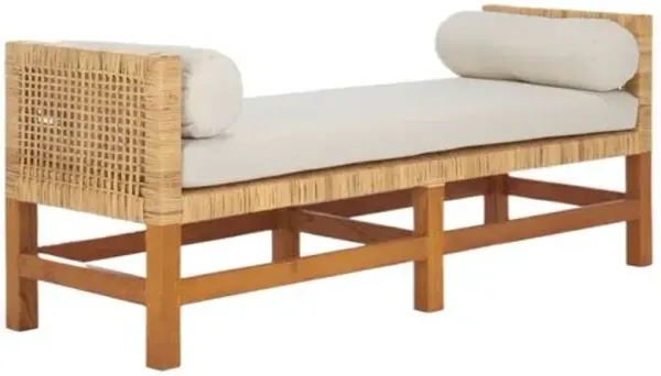 Zoriel Teakwood & Linen Bench - Natural/White - Brown