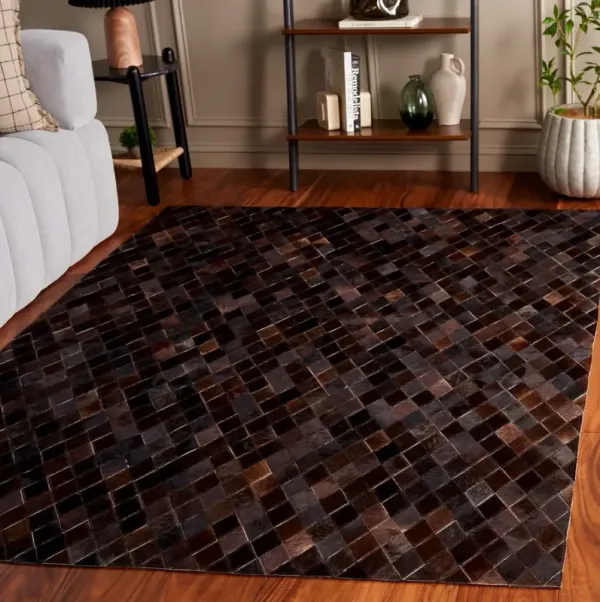 Brandi Hand Woven Leather Rug, Brown/Charcoal