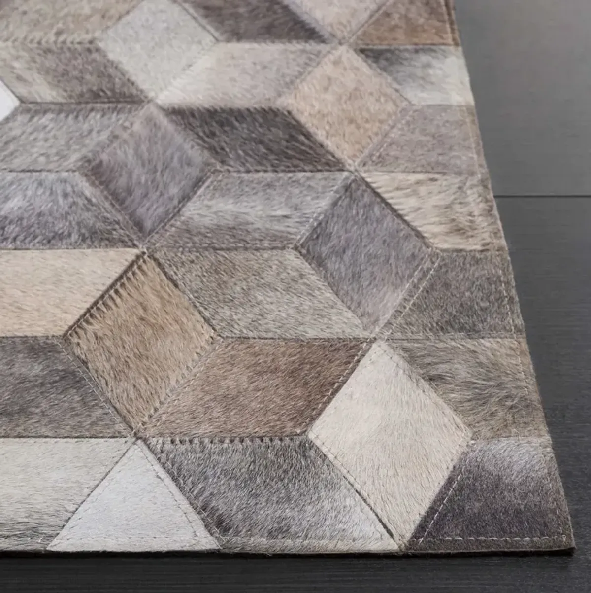 Bama Hand Woven Leather Rug, Grey/Light Brown