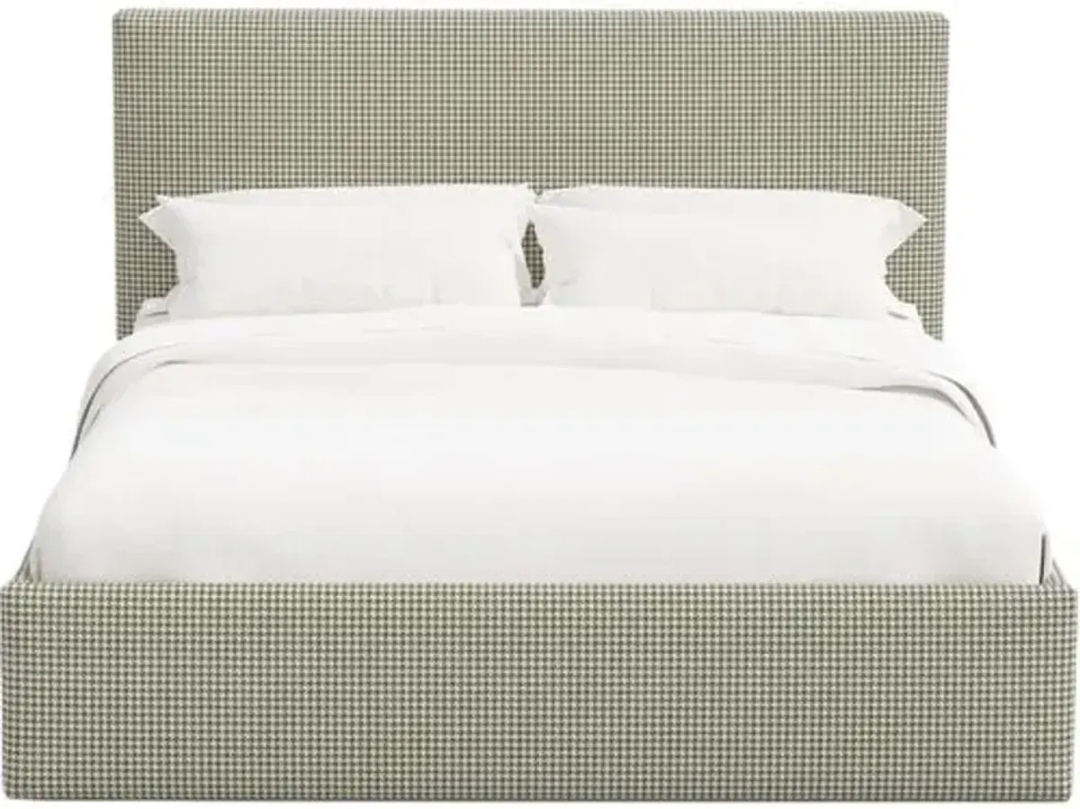 Solaro Square Low Platform Bed - Chunky Houndstooth - Handcrafted - Green, Comfortable & Durable