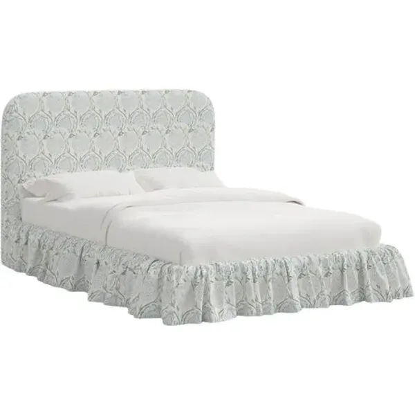 Maggie Ruffle Platform Bed - Ranjit Floral - Handcrafted - Green - Rounded Headboard Corners, Comfortable & Durable