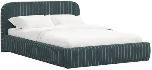 Luma Platform Bed - Pinstripe - Handcrafted - Blue, Upholstered, Comfortable & Durable