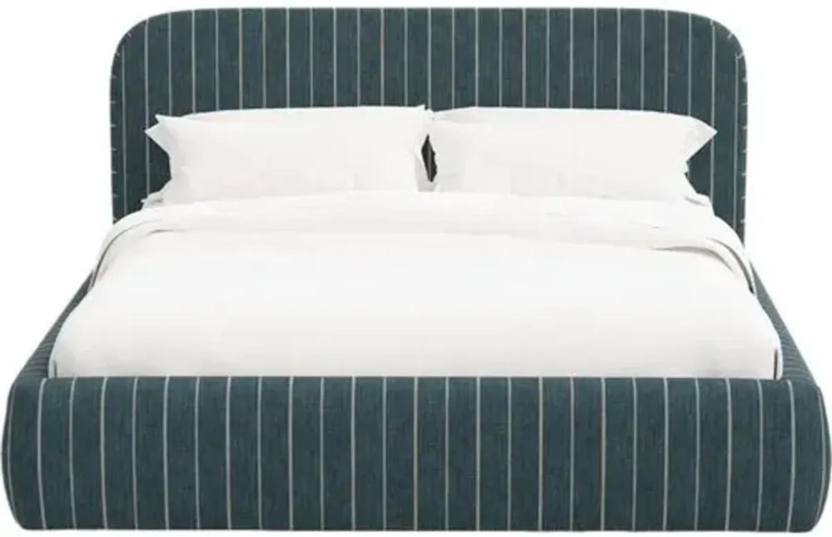 Luma Platform Bed - Pinstripe - Handcrafted - Blue, Upholstered, Comfortable & Durable