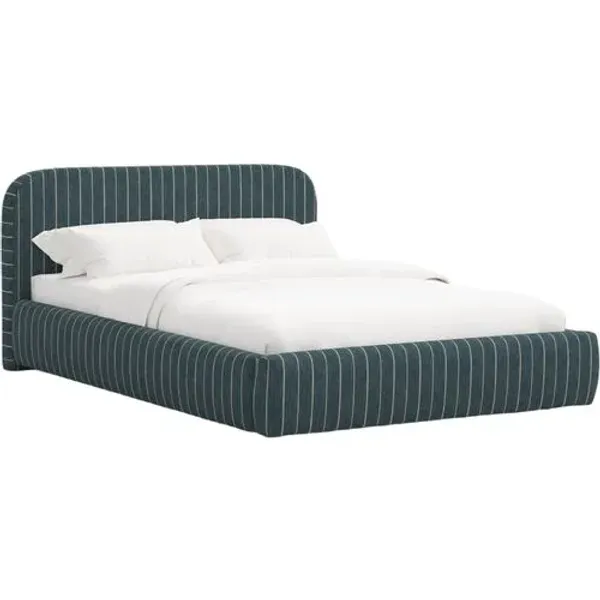 Luma Platform Bed - Pinstripe - Handcrafted - Blue, Upholstered, Comfortable & Durable
