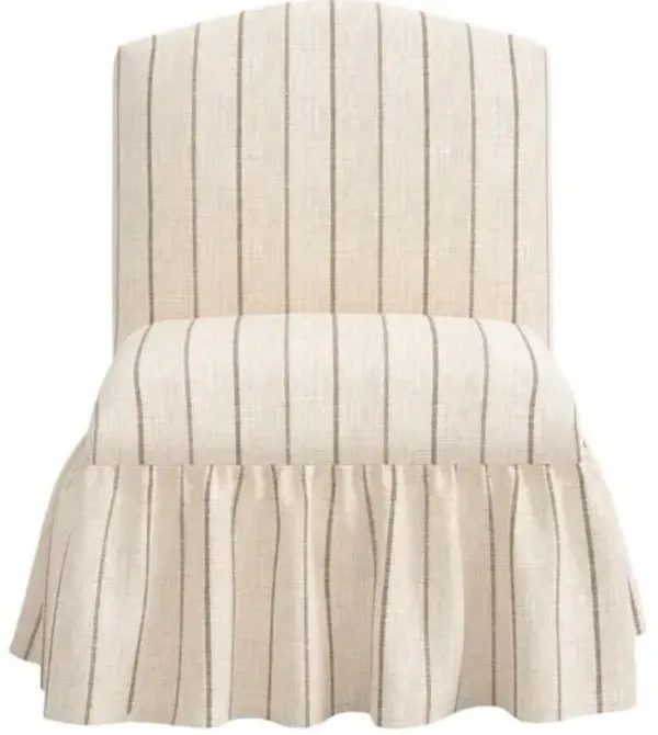 Maggie Ruffle Slipper Chair - Pinstripe - Handcrafted - Gray