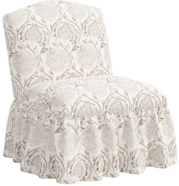 Maggie Ruffle Slipper Chair - Ranjit Floral - Handcrafted - Brown