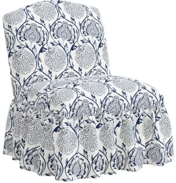 Maggie Ruffle Slipper Chair - Ranjit Floral - Handcrafted - Blue