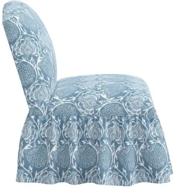 Maggie Ruffle Slipper Chair - Ranjit Floral - Handcrafted - Blue
