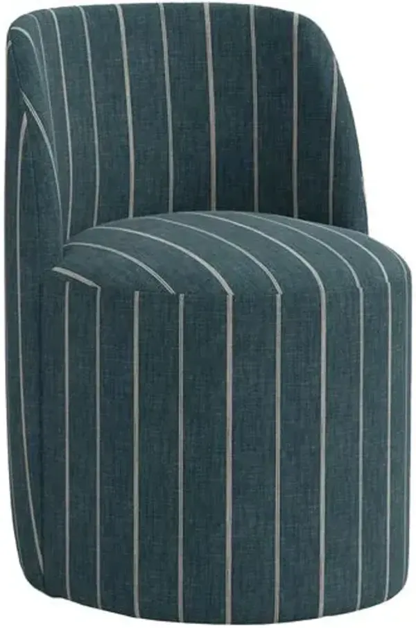 Cora Swivel Dining Side Chair - Pinstripe - Handcrafted - Blue