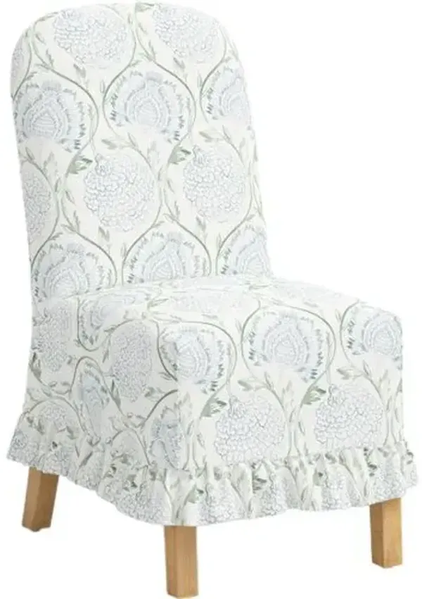 Maggie Ruffle Slipcover Dining Side Chair - Ranjit Floral - Handcrafted - Green