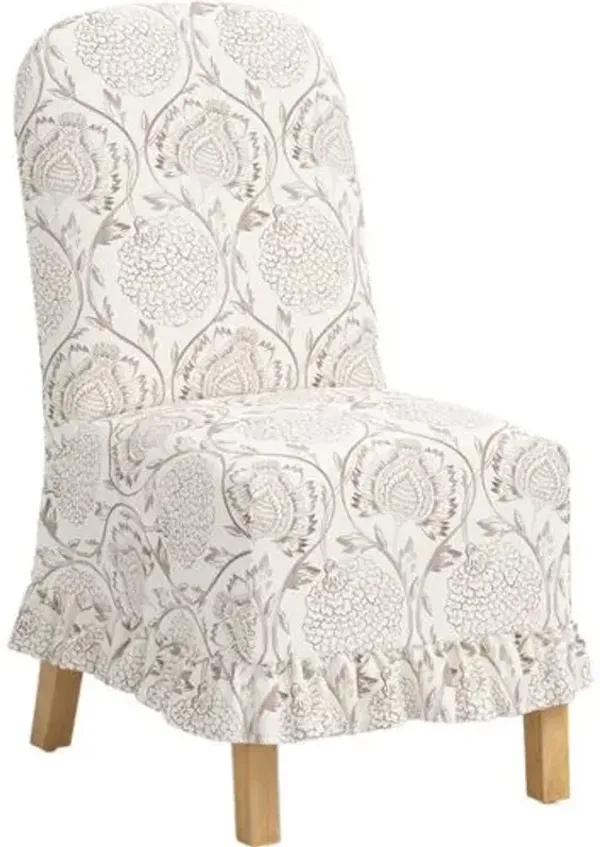 Maggie Ruffle Slipcover Dining Side Chair - Ranjit Floral - Handcrafted - Brown