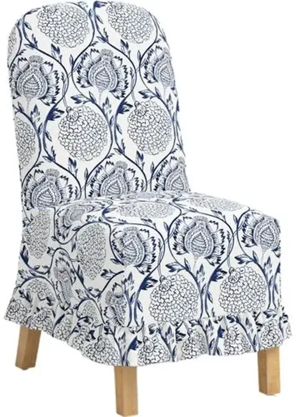 Maggie Ruffle Slipcover Dining Side Chair - Ranjit Floral - Handcrafted - Blue