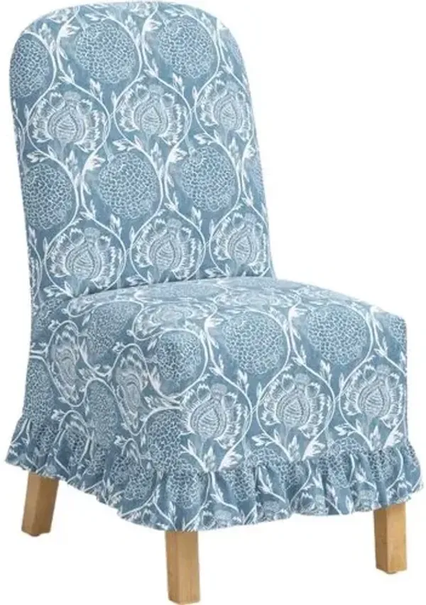 Maggie Ruffle Slipcover Dining Side Chair - Ranjit Floral - Handcrafted - Blue